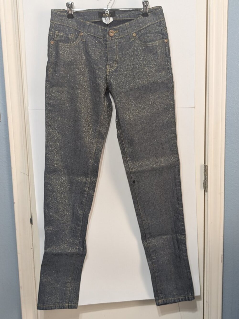 SNP Gold Metallic Glitter Coated Skinny Jeans 7/8